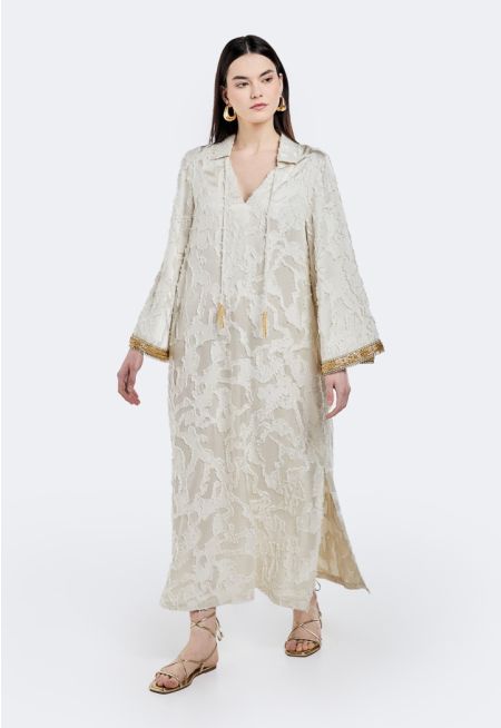 Bead Embellished Textured Jacquard Dress