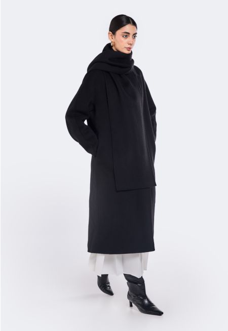 Wool Overcoat With Detachable Scarf