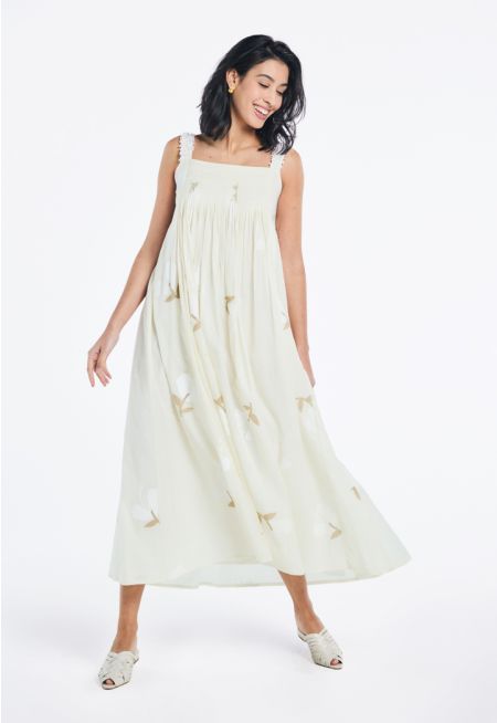 Printed Pleated Sleeveless Dress