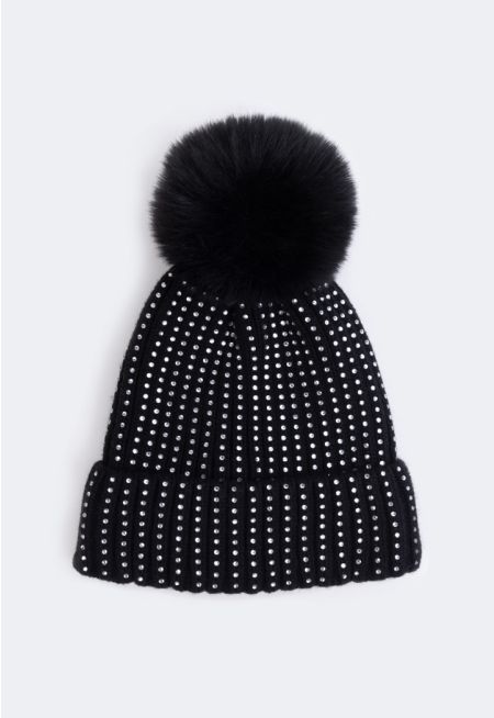 Crystal Embellished Woven Hat