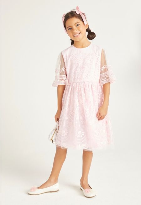 Floral Mesh Embroidered Dress