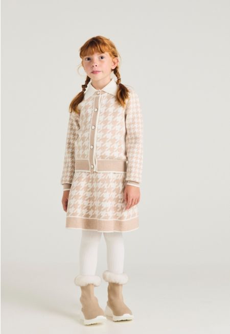 Houndstooth Cardigan and Skirt Set (2PCS)