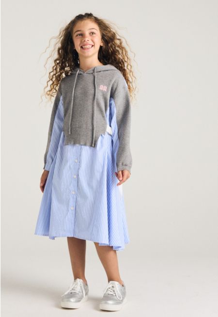 Hoodie Bodice Striped Dress