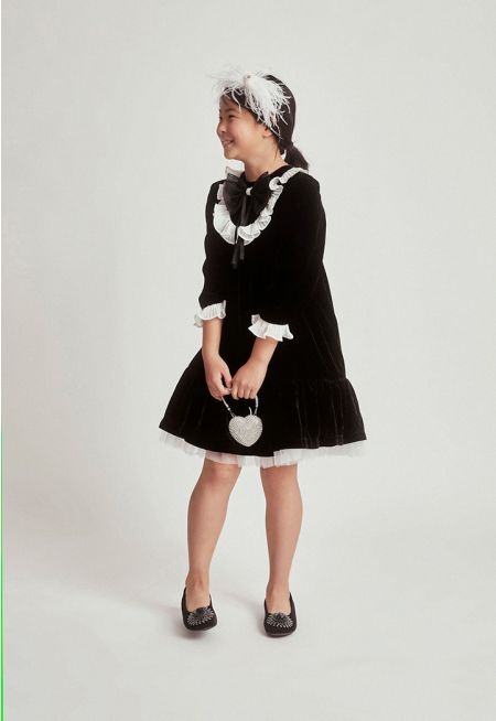 Contrast Ruffle Velvet Dress