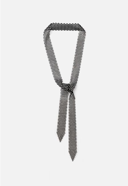 Crystal Embellished Mesh Tie