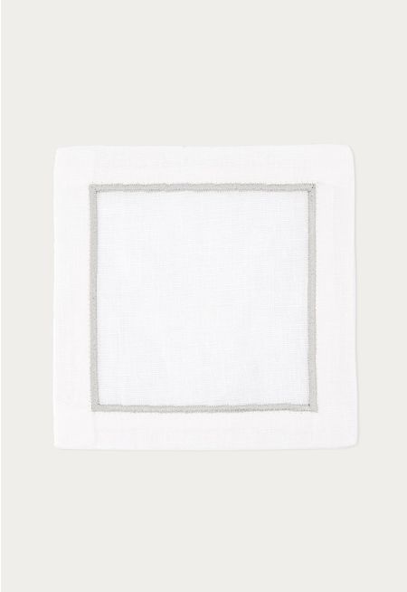 Silver Embroidered Coaster Set Of 6