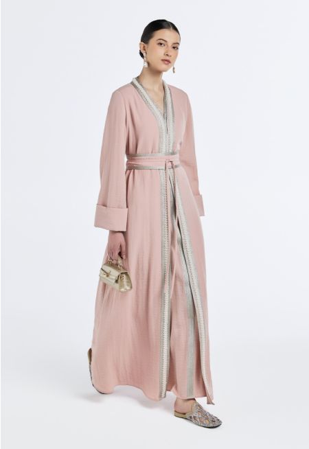 Pearl-Embellished Crinkled Abaya- Ramadan Style