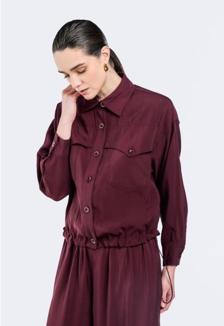 Cropped Drawstring Hem Shirt