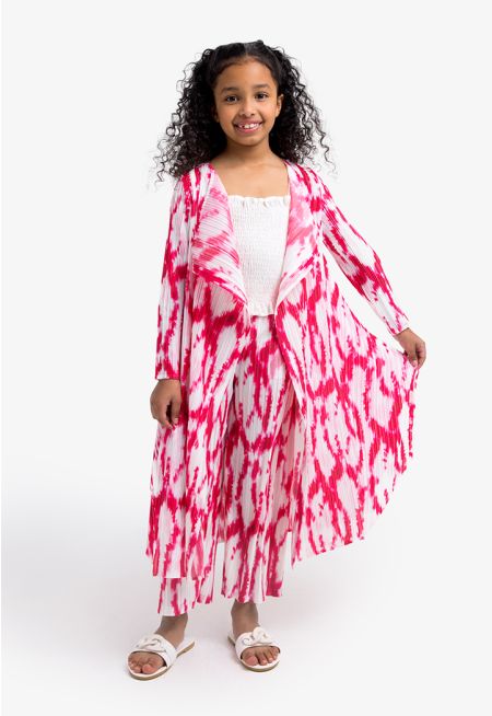 Tie Dye Pleated Abaya & Trouser Set