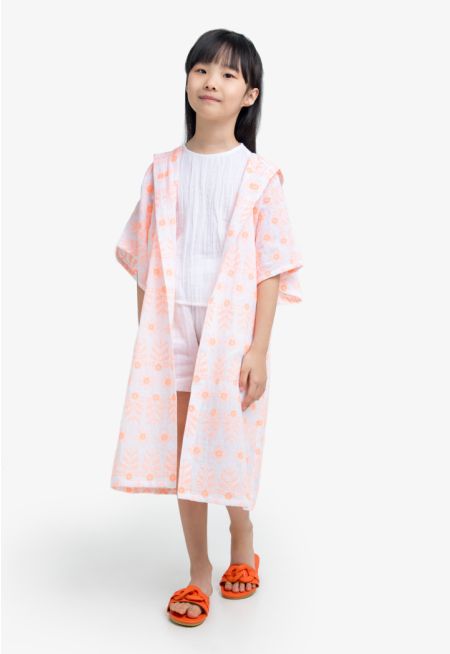 Embroidered Contrast Hooded Abaya & Shorts Set