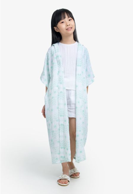 Embroidered Contrast Hooded Abaya & Shorts Set