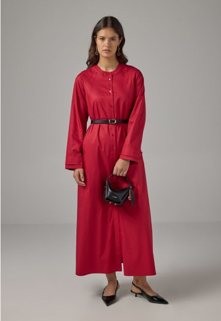 Solid Mandarin Collar Maxi Dress