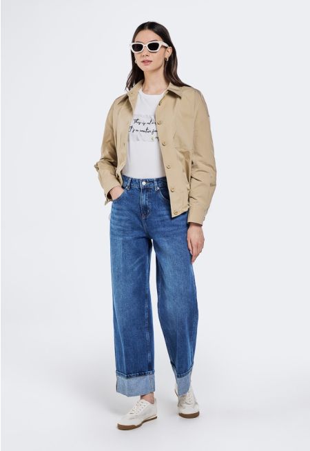 Folded Hem Wide Leg Jeans