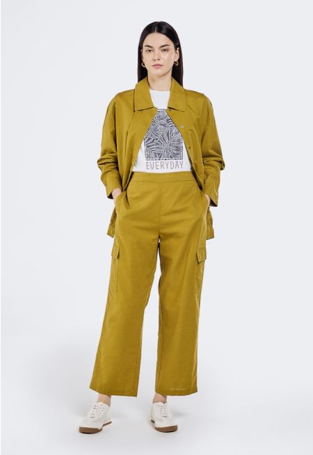 Solid Elastic Waist Trousers