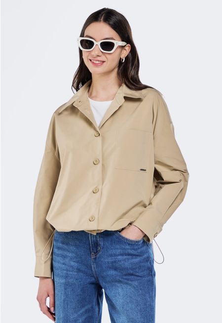 Drop Shoulder Drawstring Hem Shirt