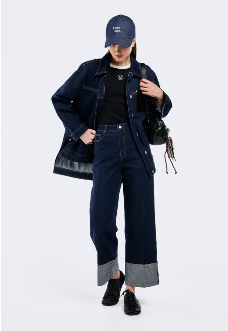 Straight Cut Folded Hem Jeans