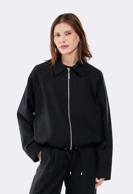 Zip-Up Drawstring Hem Jacket