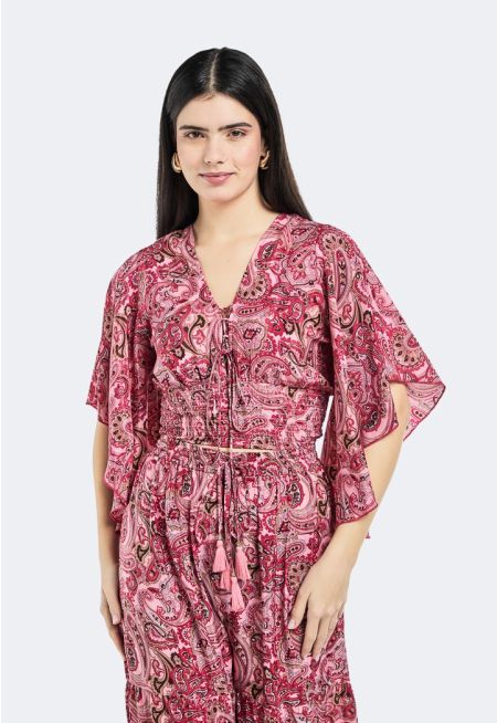 Butterfly Sleeves Smocked Cropped Top