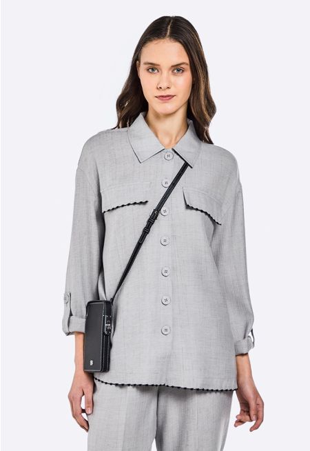 Textured Embroidered Hem Shirt