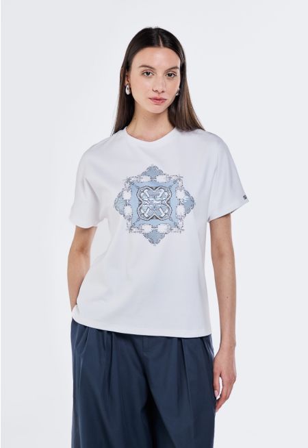 Chain Print Sequin Embellished T-Shirt