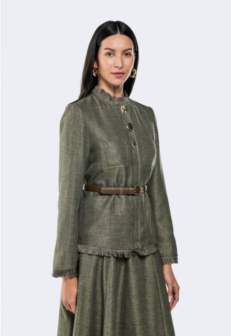 Frayed Belted Twill Jacket