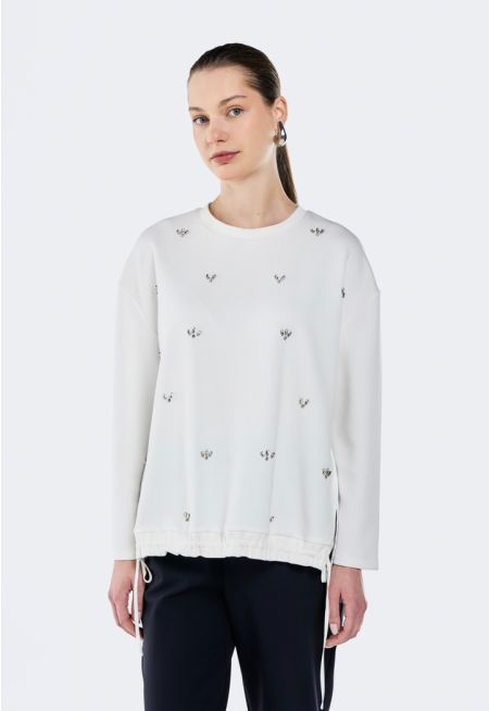 Elastic Waist Crystal Embellished Top