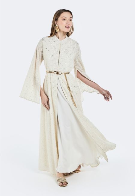 Embroidered Sequin Embellished Kaftan Abaya