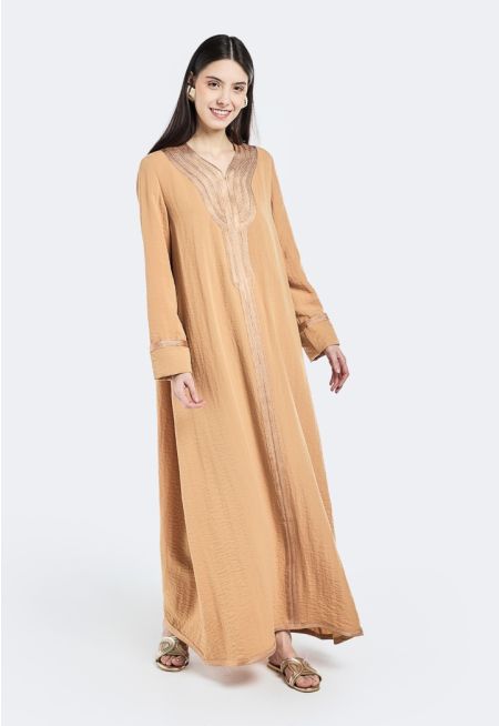 Crinkled Braided Trim Dress