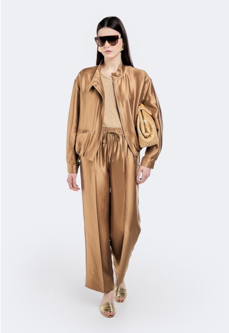 Solid Elastic Waist Trousers