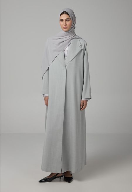 Notched Collar Solid Abaya With Hijab