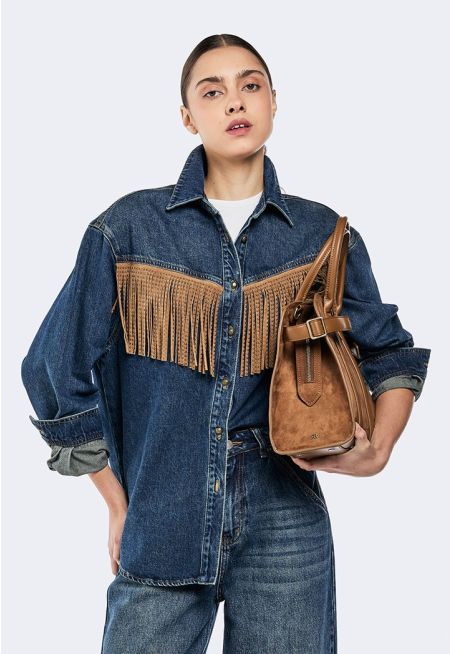 Studded Fringe Denim Jacket