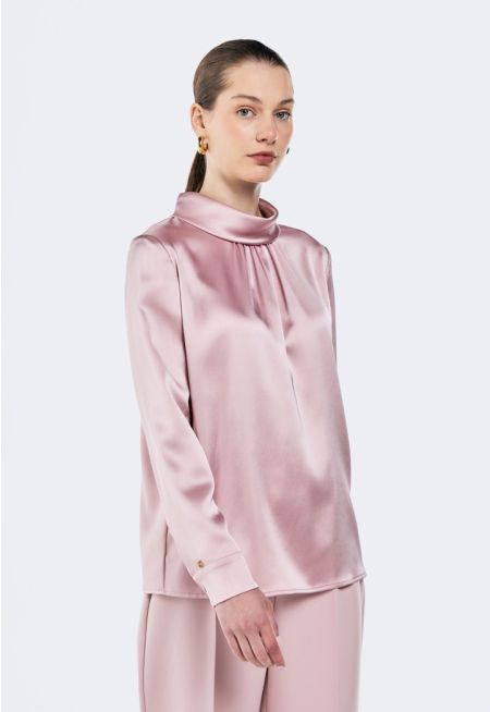 Folded Collar Satin Blouse