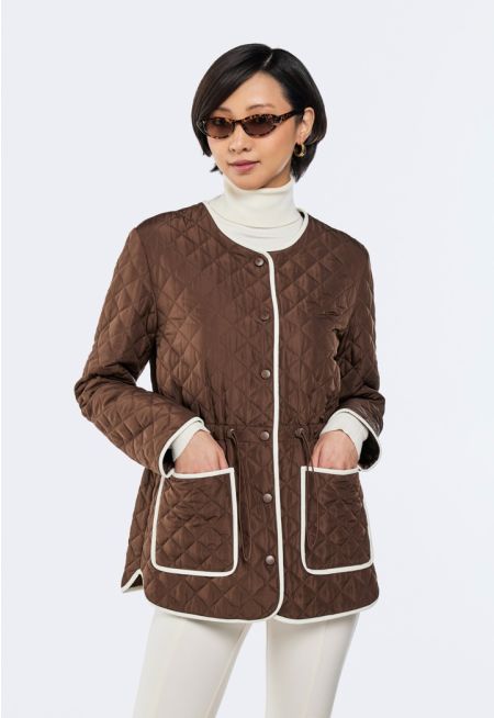 Drawstring Waist Quilted Jacket 