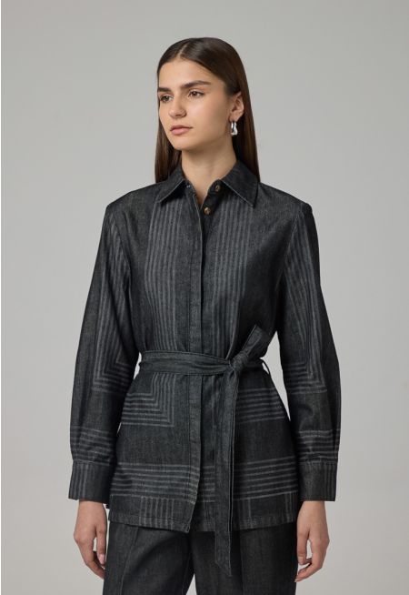 Striped Belted Denim Shirt