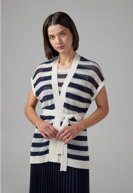 Knitted Sleeveless Belted Cardigan