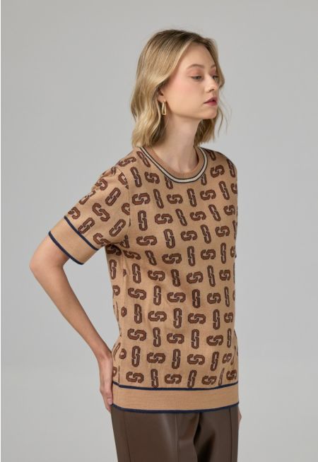 Monogram Print Knitted T-Shirt