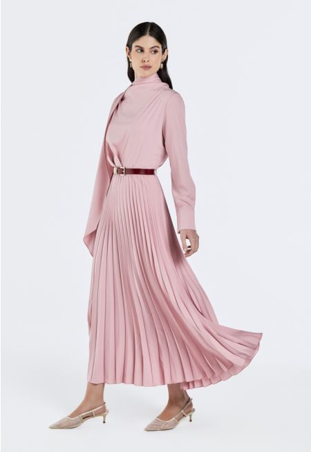 Attached Scarf Neck Dress 