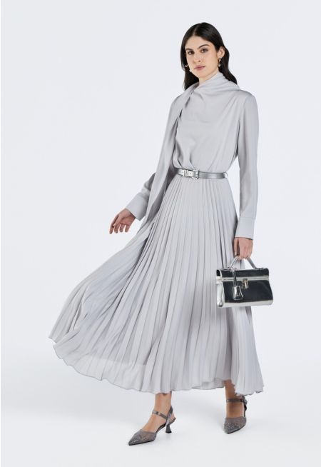 Attached Scarf Neck Dress 