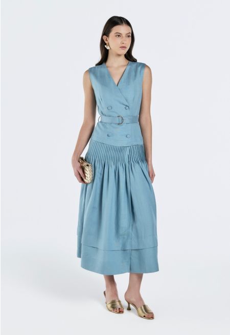 Double Breasted Pleated Dress