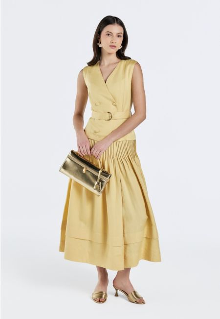 Double Breasted Pleated Dress