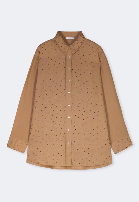 Crystal Embellished Linen Shirt