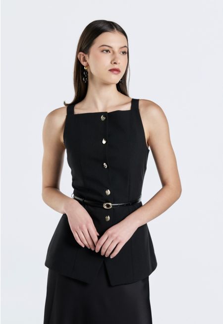 Vest with PU Leather Belt