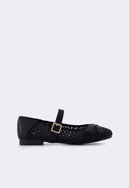 Straw Flat Ballerina Strap With Buckle