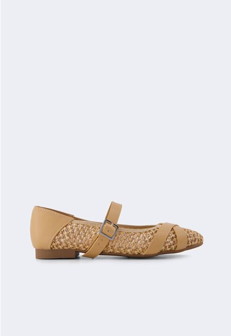 Straw Flat Ballerina Strap With Buckle