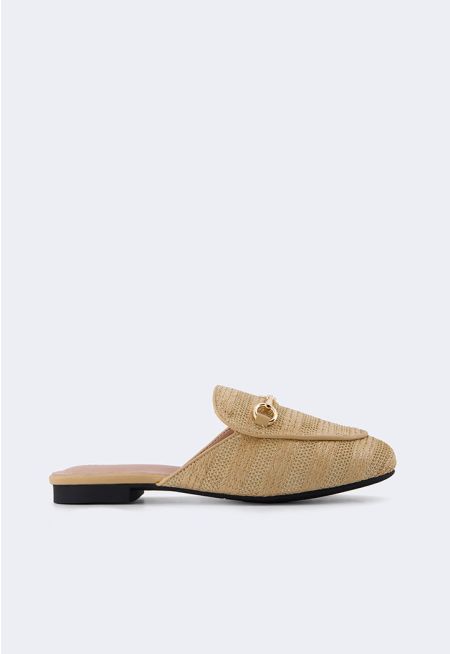 Faux Straw Flat Mules