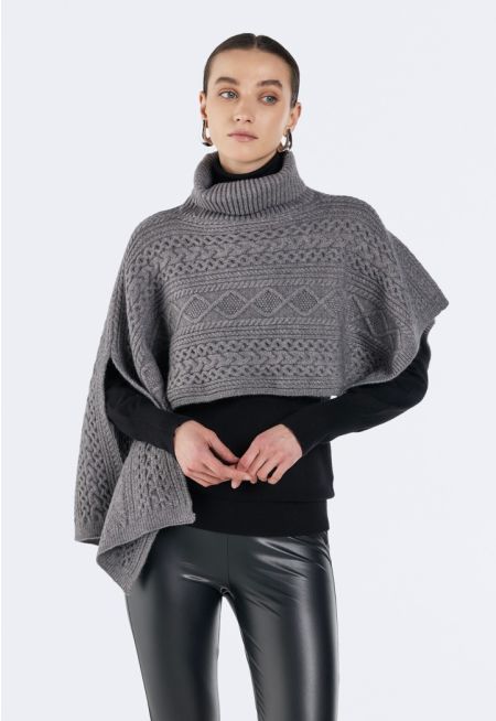 High Neck Cropped Poncho