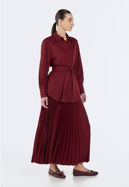 Solid Pleated Maxi Skirt