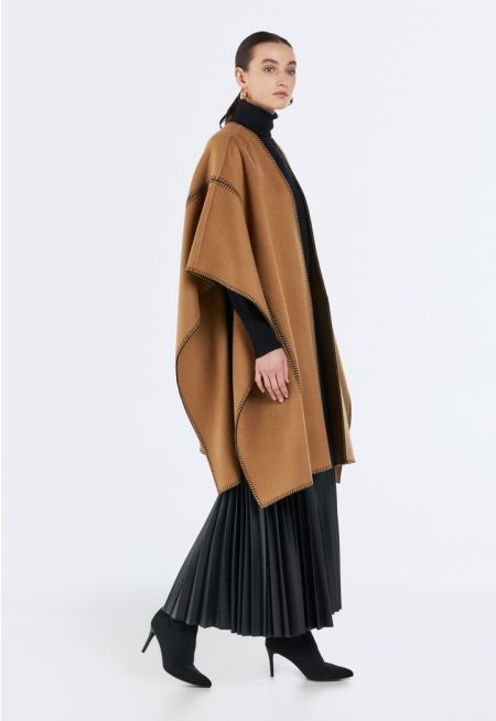 Solid Poncho with Stitches