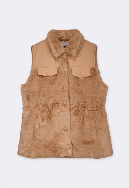 Shirt Collar Faux Fur Vest
