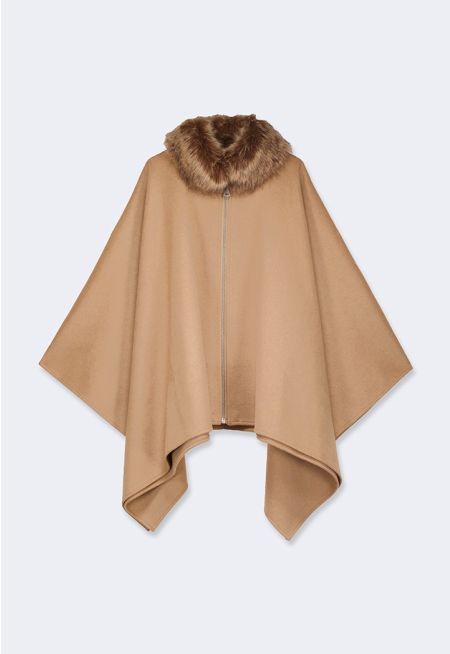 Faux Fur Collar Poncho